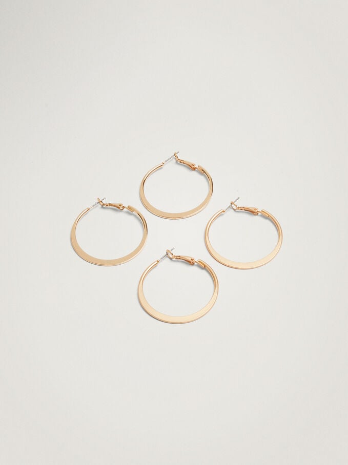 Set Of Gold Hoop Earrings, Golden, hi-res