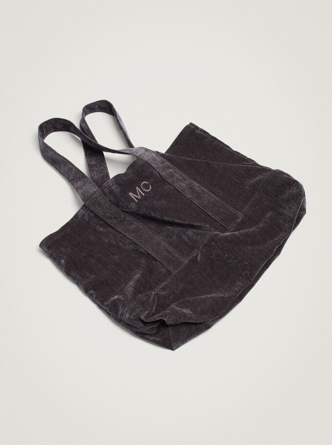 Velvet Customizable Shopper Bag, Grey, hi-res