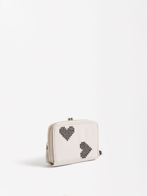 Hearts-embroidered nylon wallet