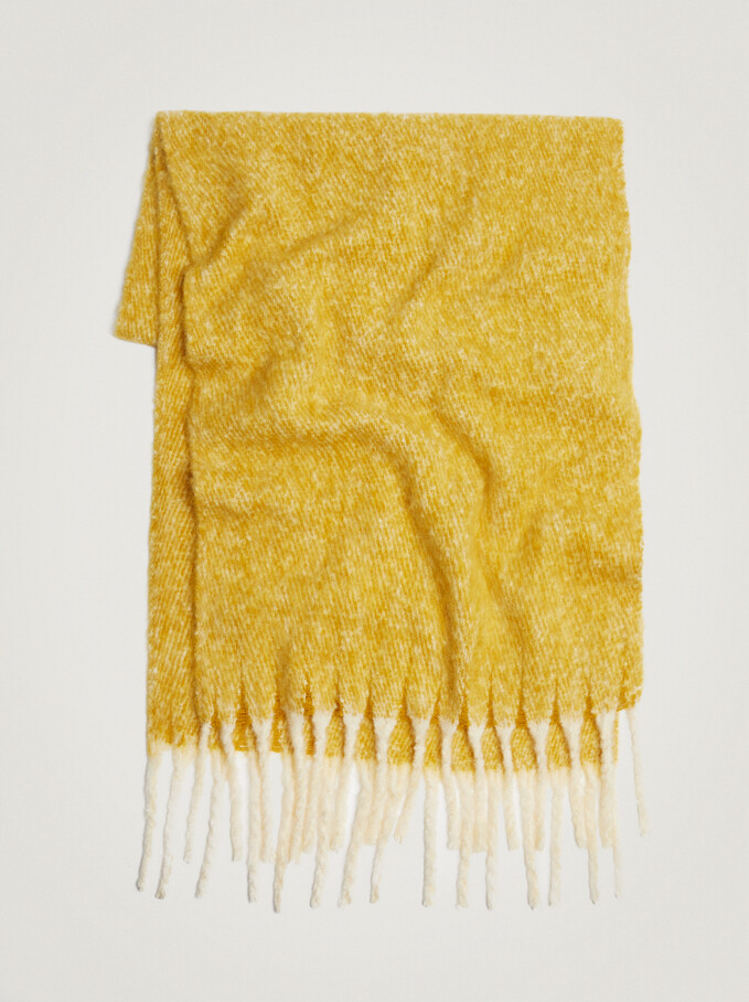 Blanket Scarf With Fringing, Yellow, hi-res