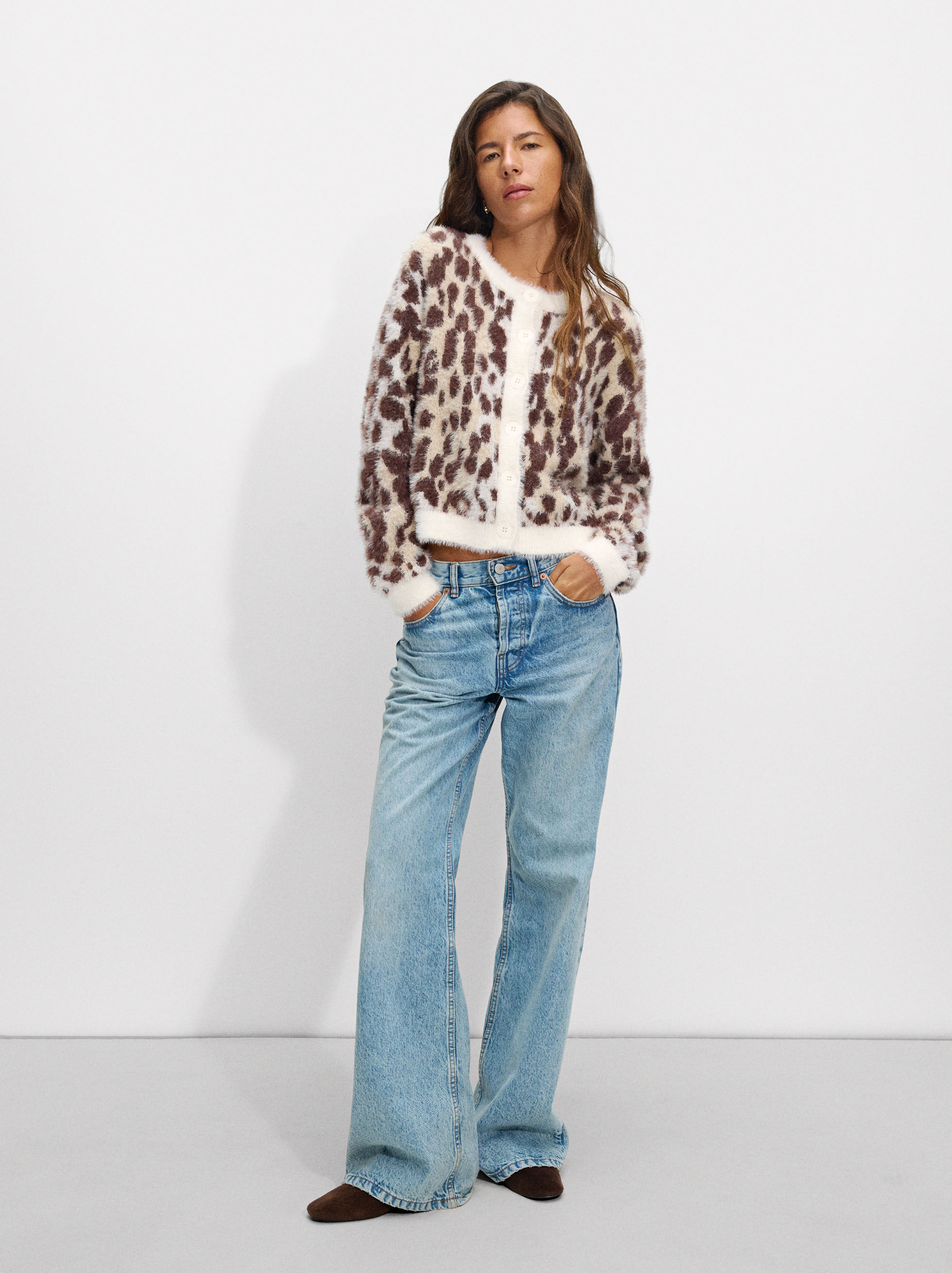 Leopard jacquard cardigan cheap
