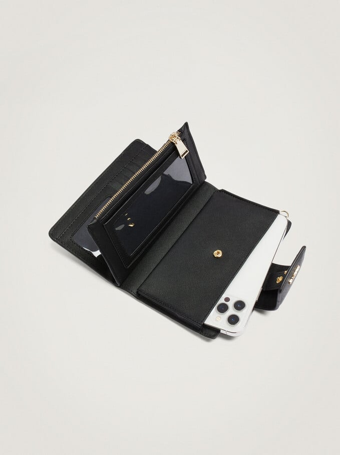 Embossed Wallet With Handle, Black, hi-res