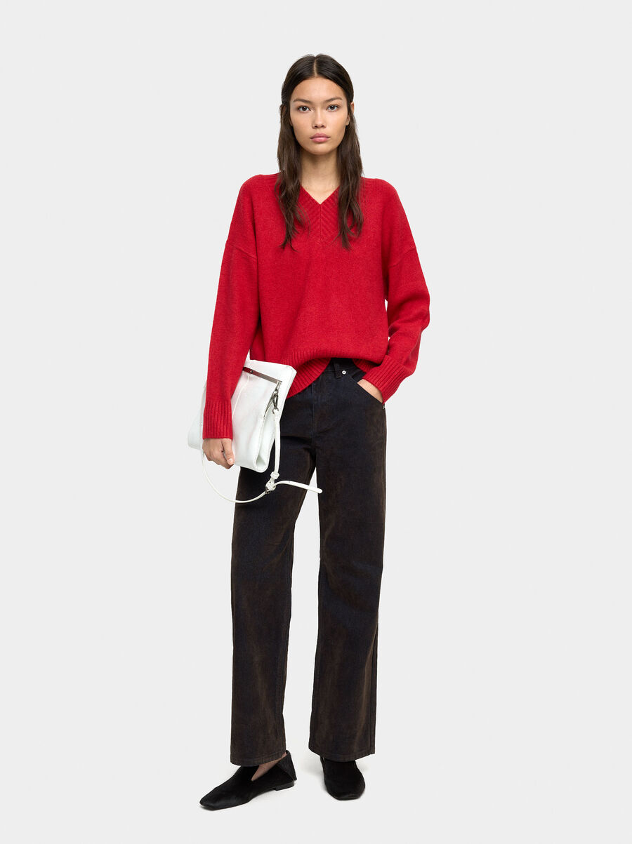 Knit sweater with V-neck