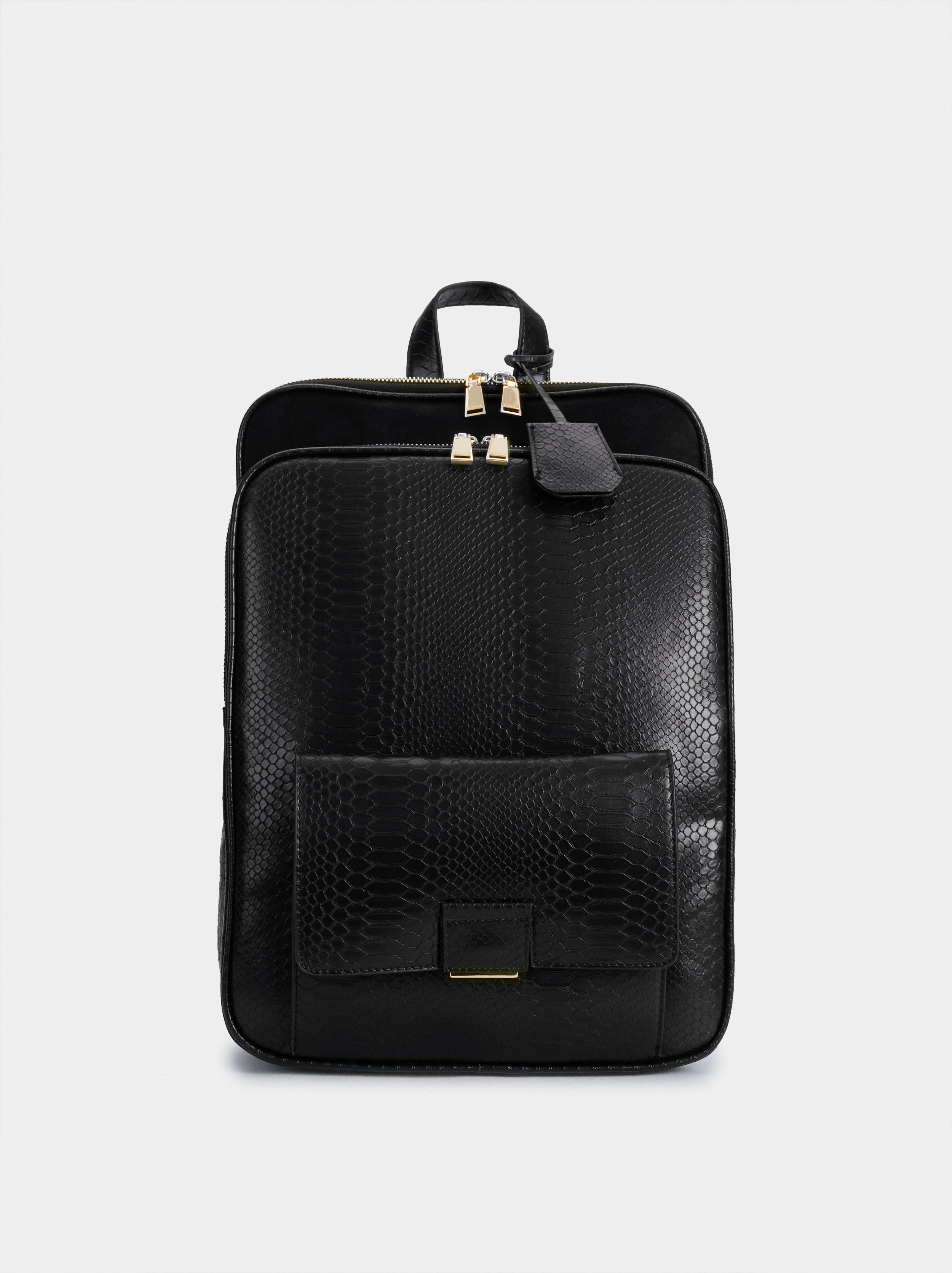 black faux leather backpack