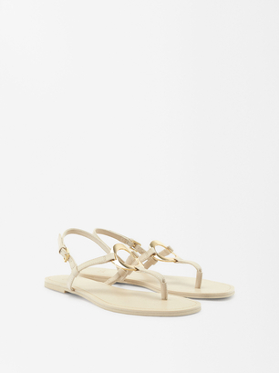 Flat Sandals With Metallic Detail, White, hi-res