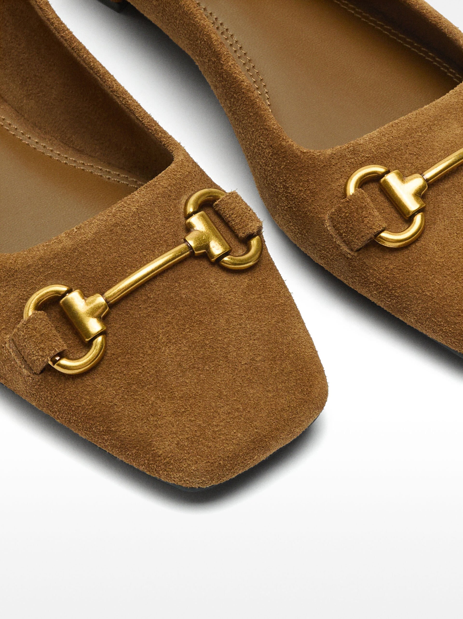 Ankle-strap leather ballet flats image number 6.0