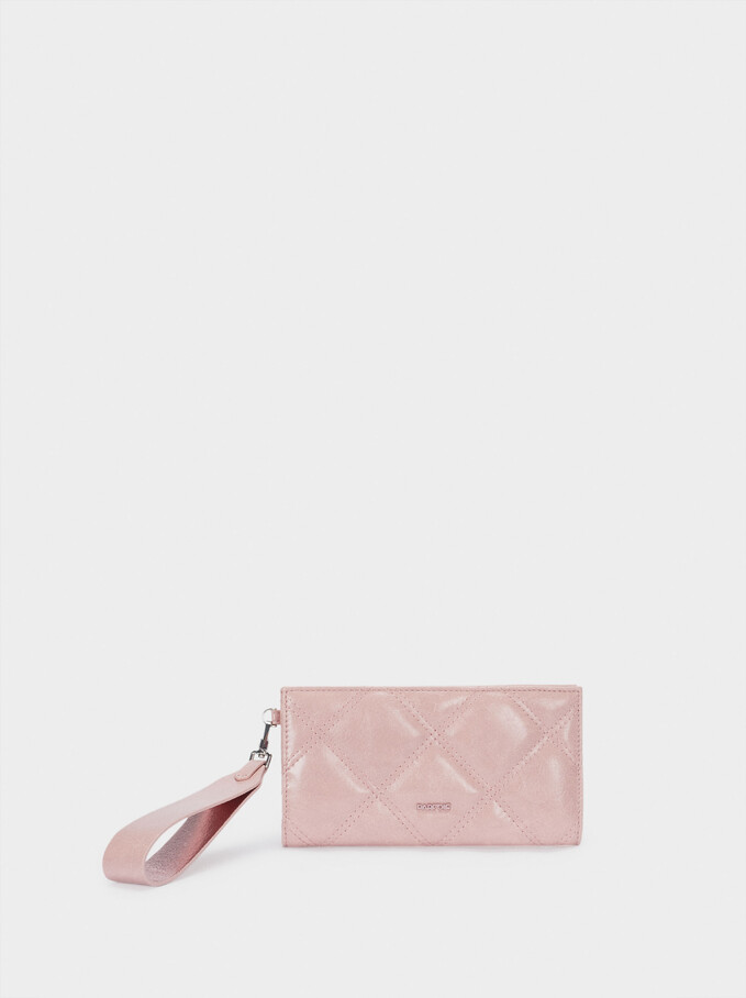 Embossed Wallet With Handle, Pink, hi-res