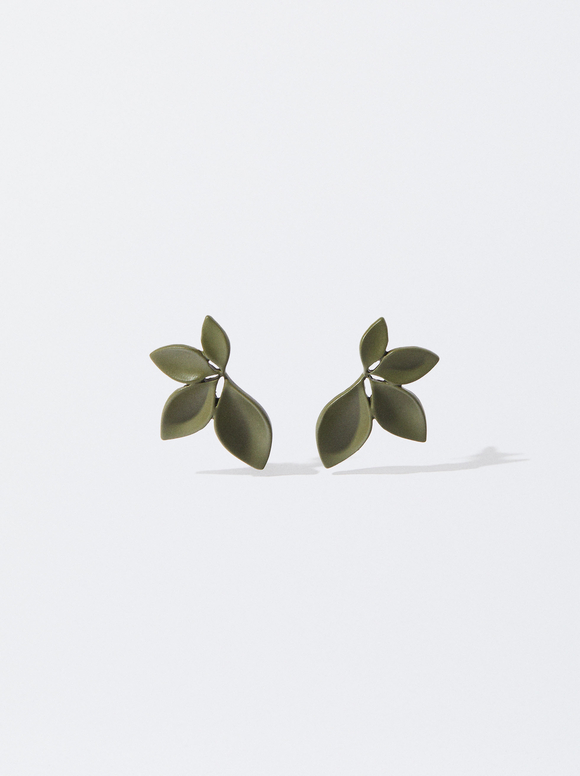Enamel Flower Earrings, Khaki, hi-res