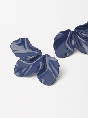 Boucles D'Oreilles Fleurs En Émail, Bleu, hi-res