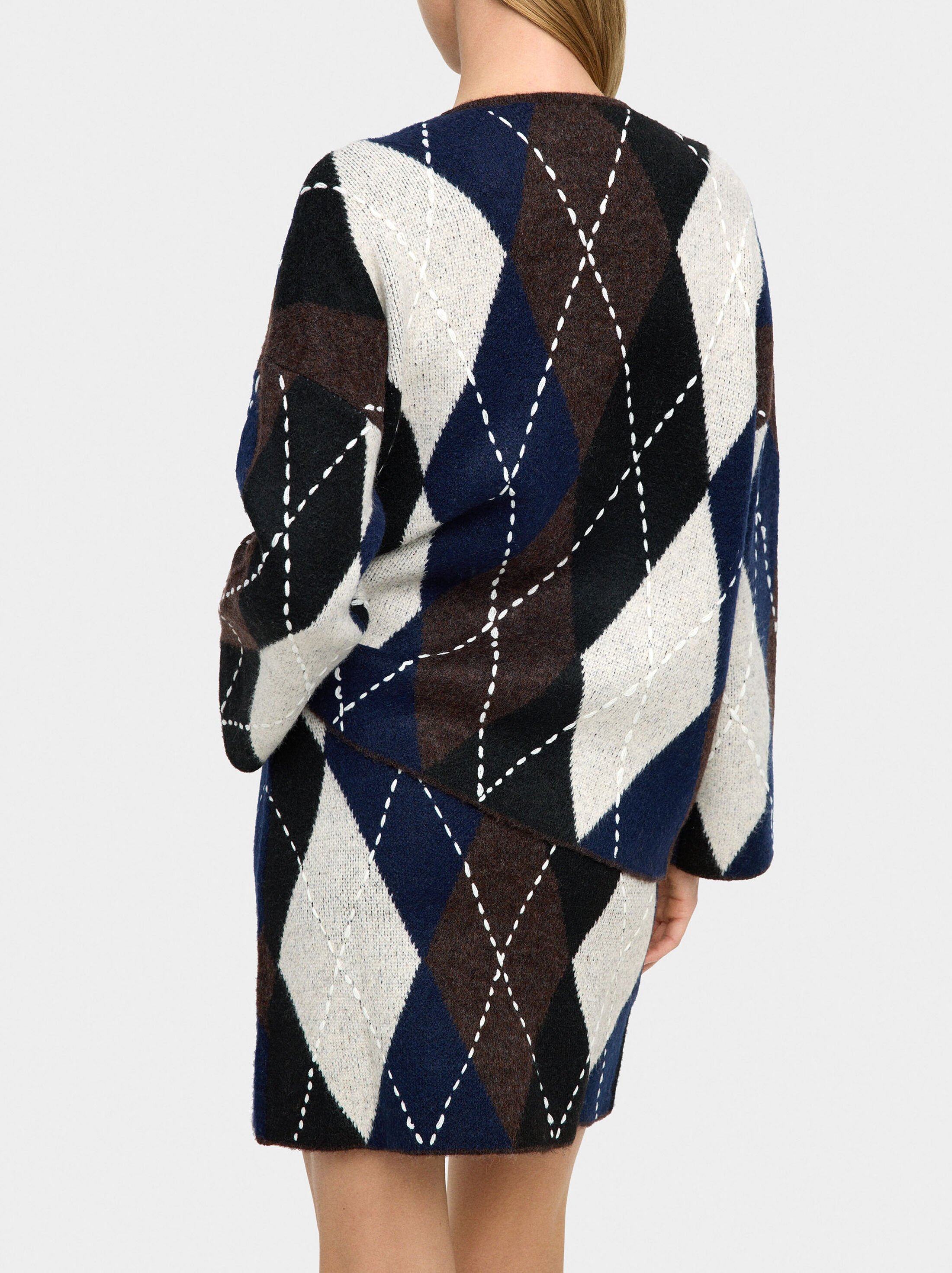Knit cardigan with argyle and embroidery image number 3.0