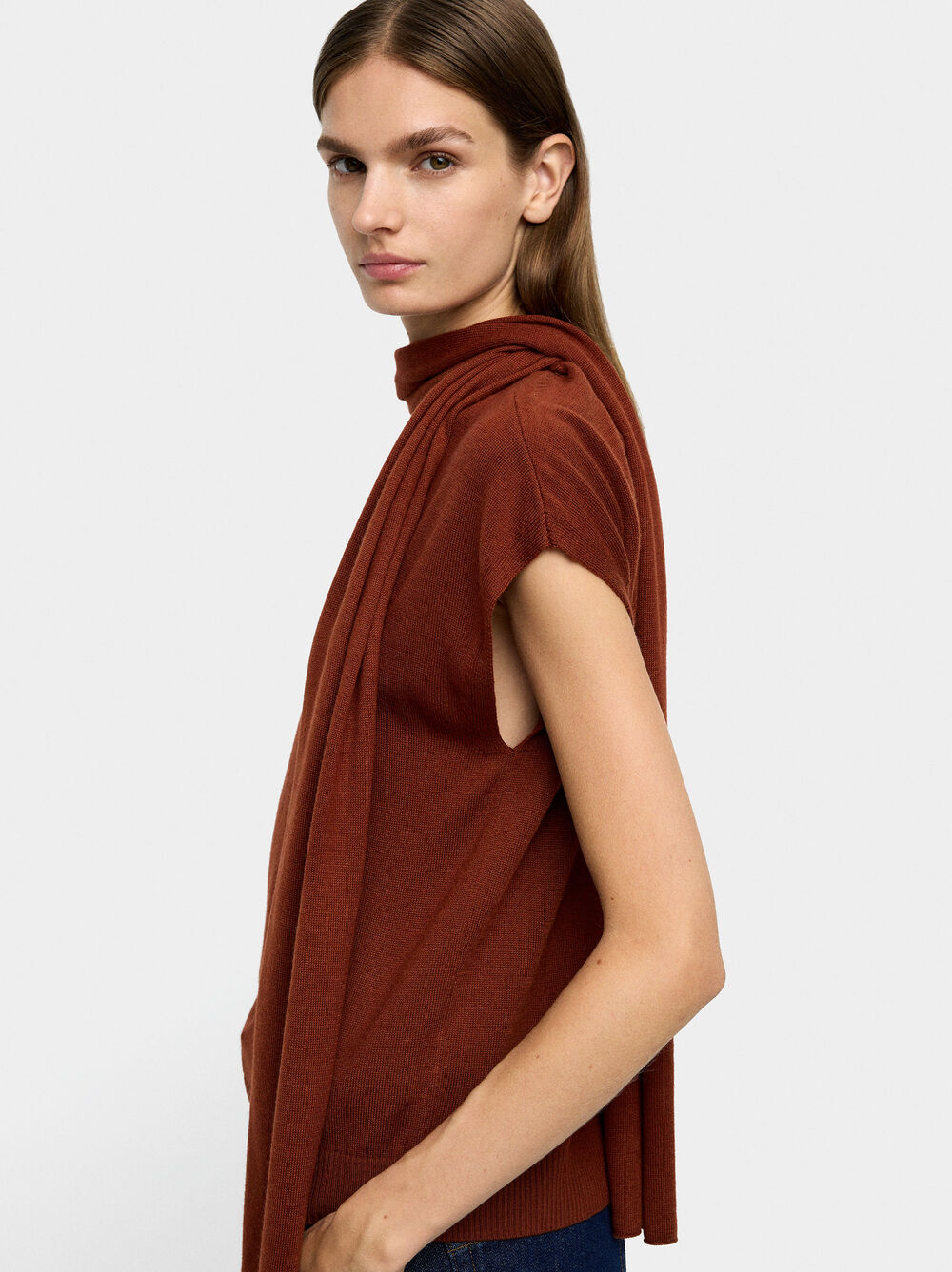 Knit vest with scarf