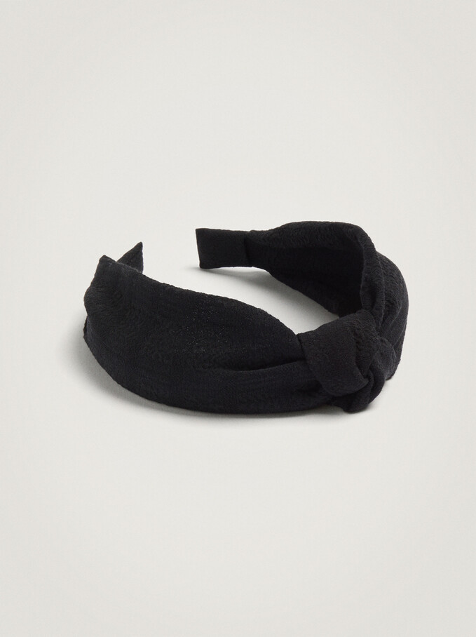 Wide Headband With Knot, Black, hi-res