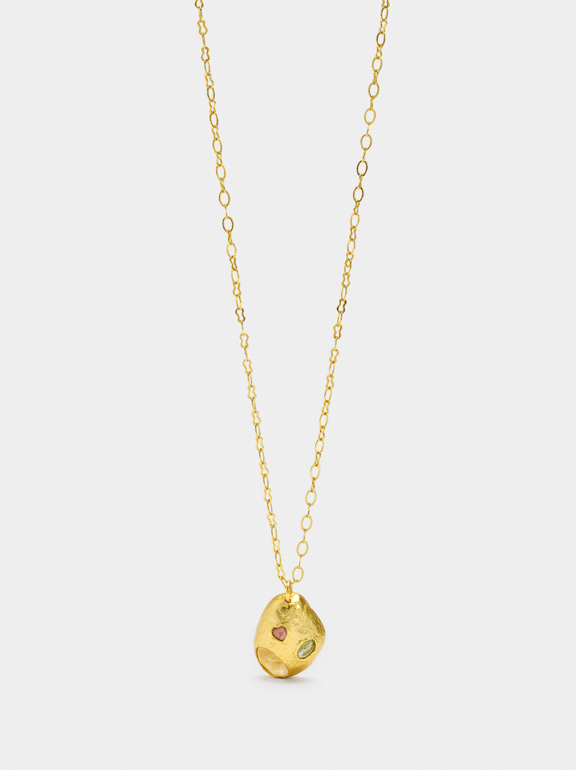 Oval pendant necklace with stones - 18k gold swim image number 0.0