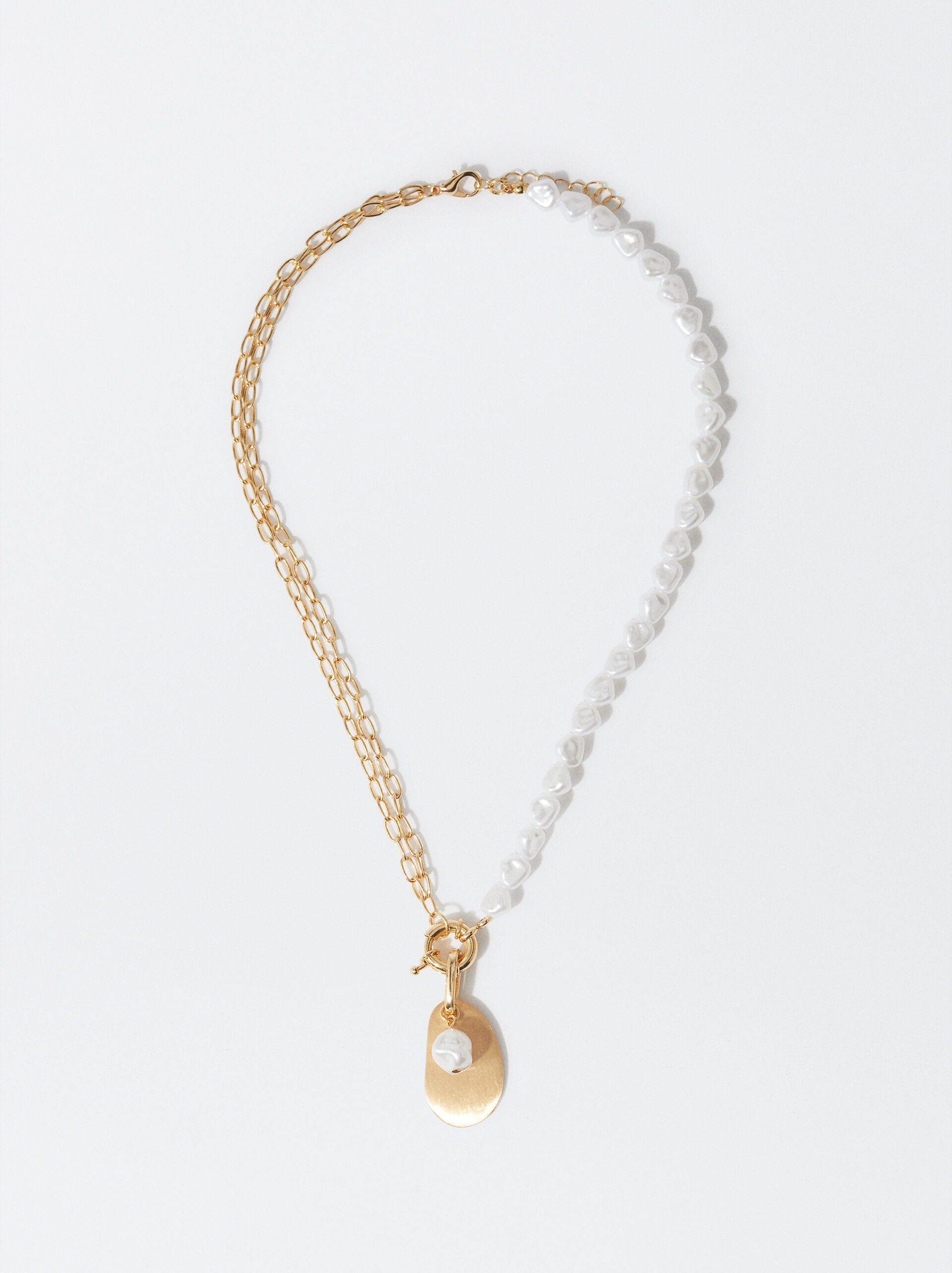 Golden Necklace With With Faux Pearls image number 0.0
