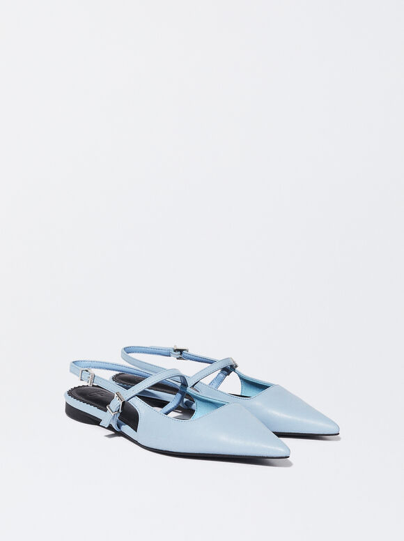 Flat Slingback Shoes, Blue, hi-res