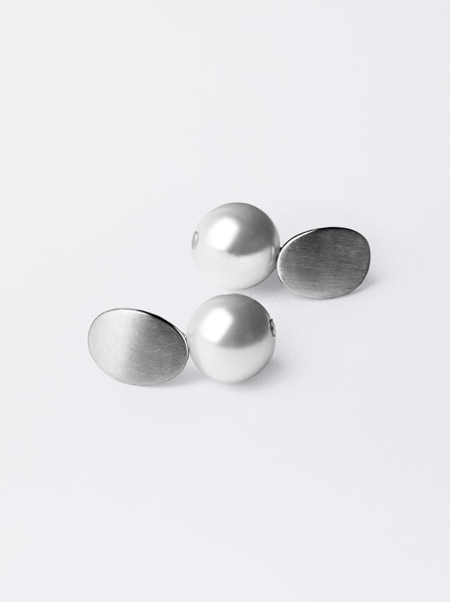 Silver-Toned Earrings With Stone