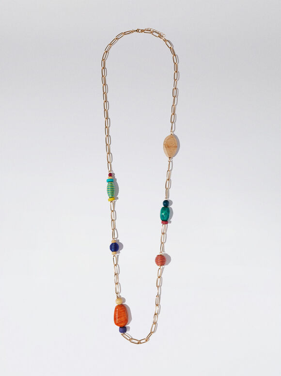 Wood And Resin Necklace, Multicolor, hi-res
