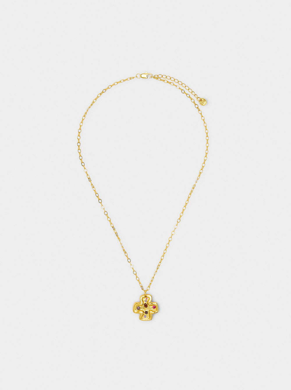 Necklace pendant cross with stones - 18k gold swim