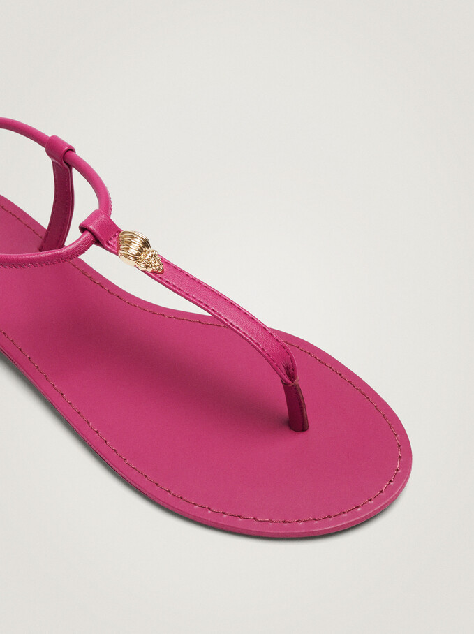 Flat Sandals With Metallic Detail, Fuchsia, hi-res