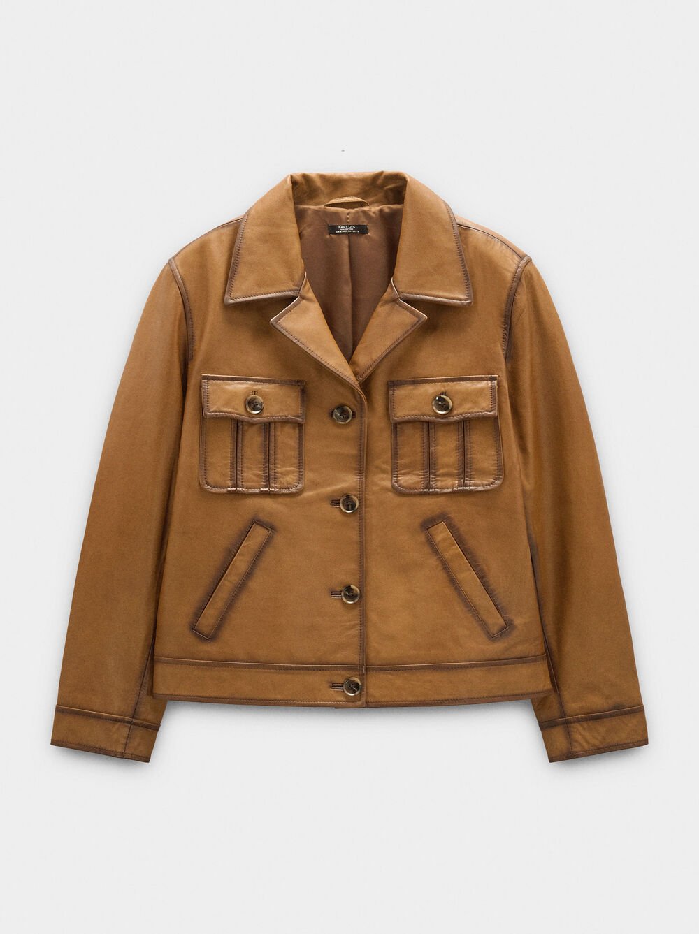 Jacke aus Leder mit markanten Steppnähten
