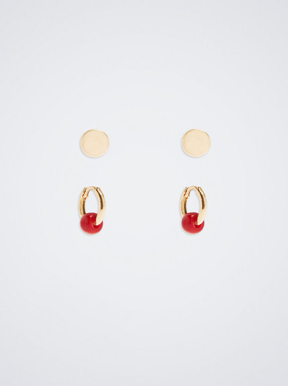 Earrings Set, Red, hi-res