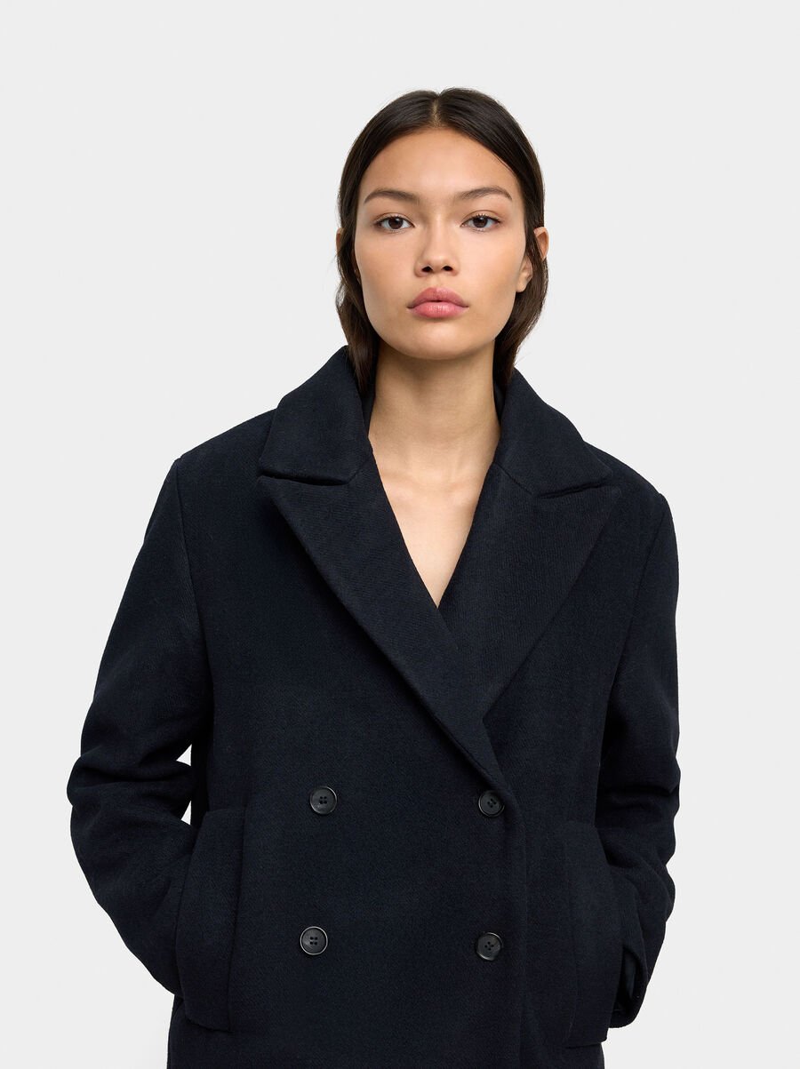 Chaqueta mezcla de lana con capucha removible