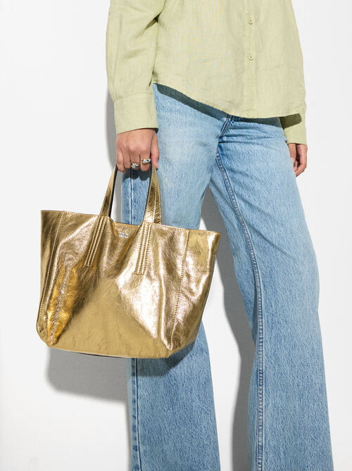 Personalized Metallic Leather Tote Bag