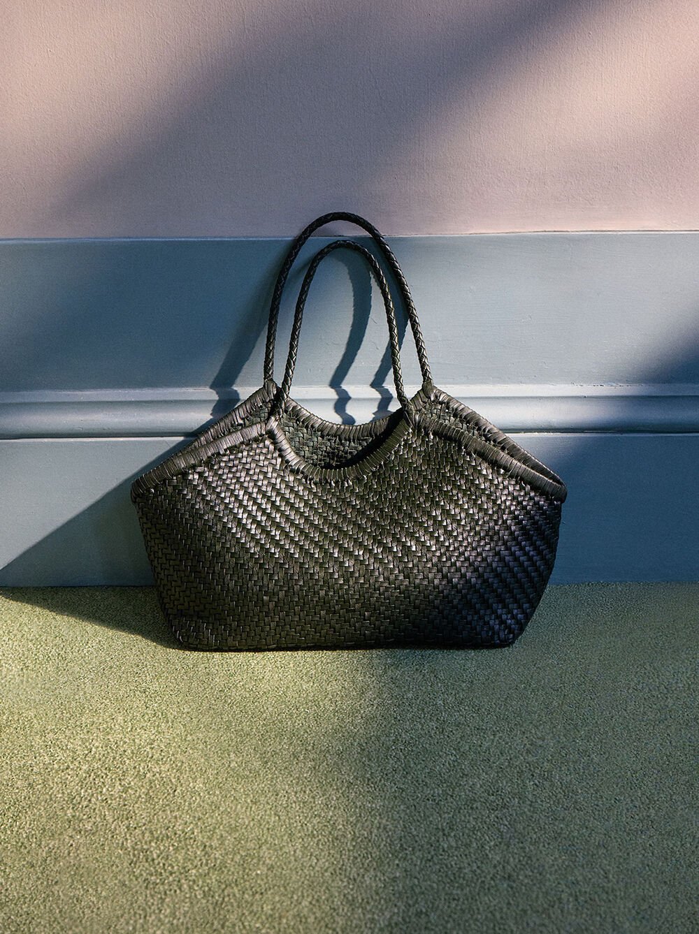 Woven leather shopper bag