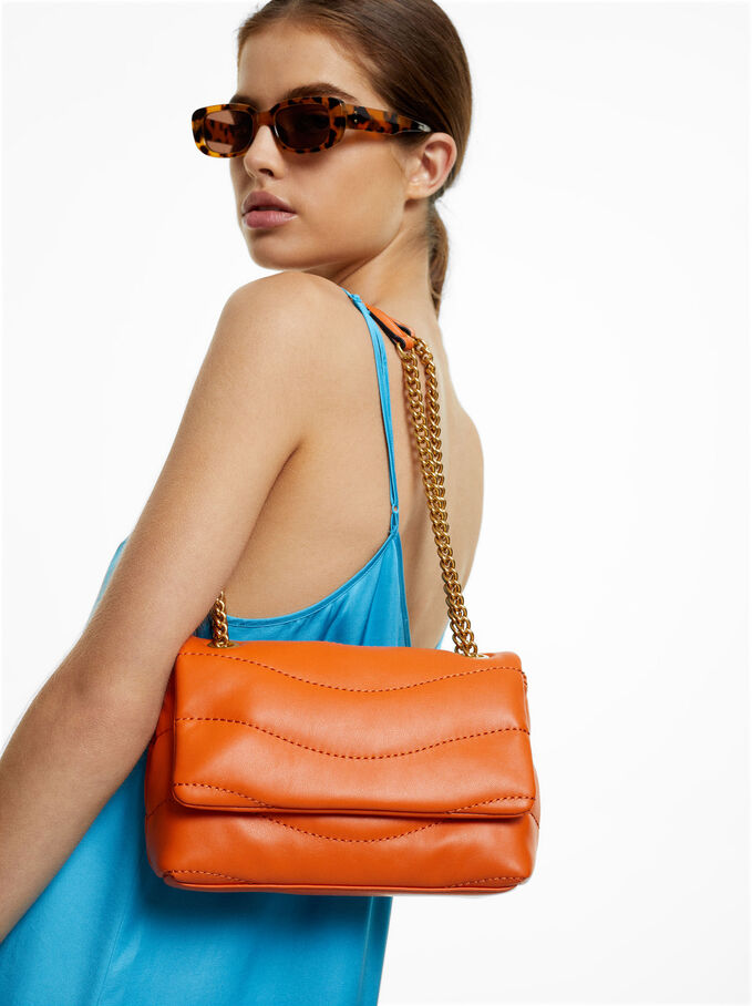 Quilted Shoulder Bag, Orange, hi-res