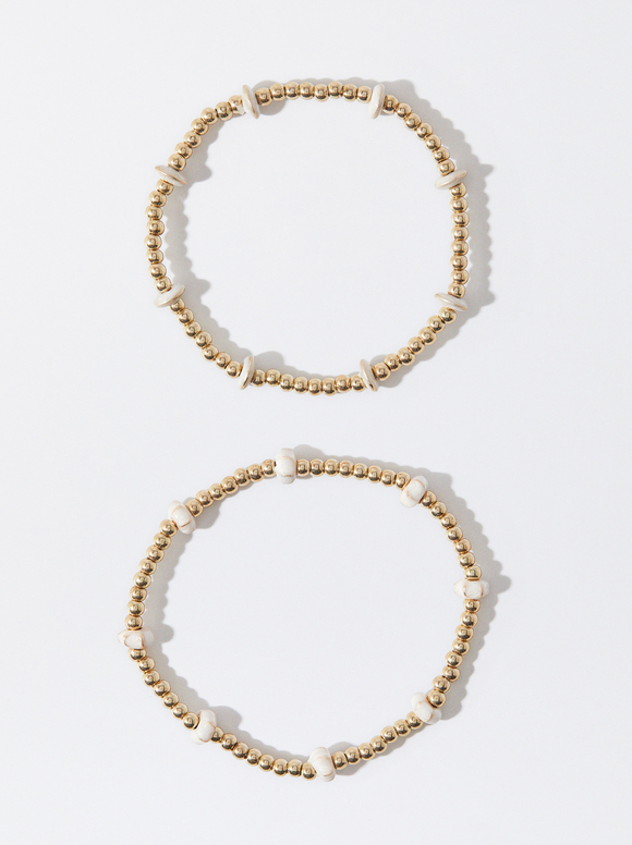 Set Of Elastic Bracelets, Beige, hi-res