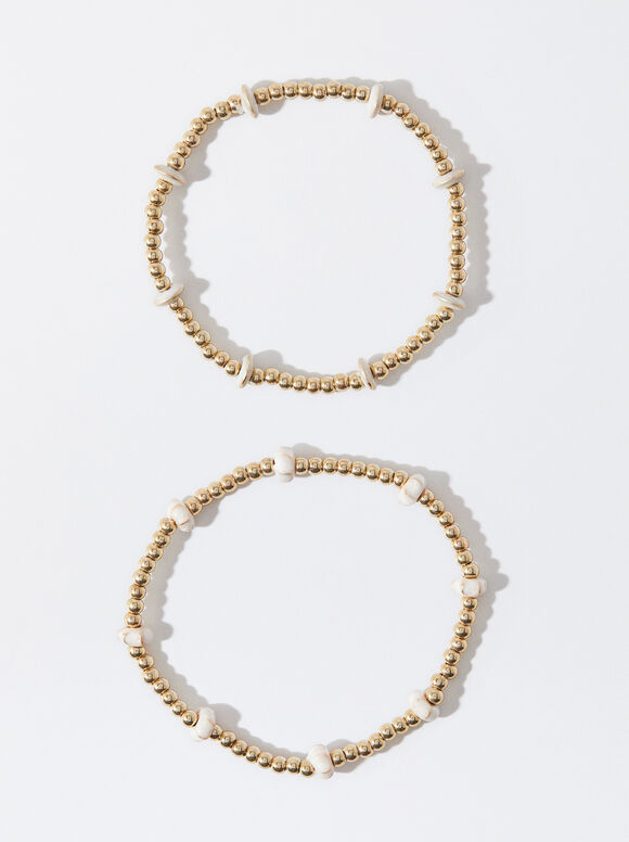 Set Of Elastic Bracelets, Beige, hi-res