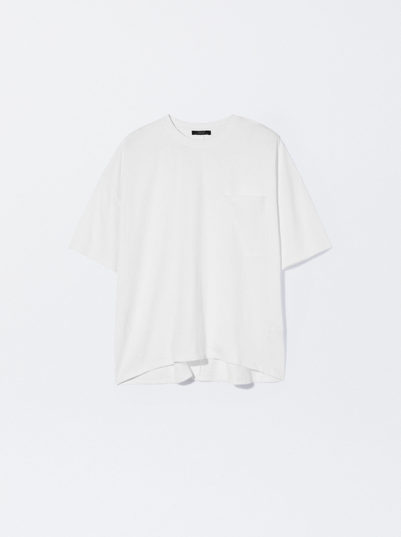 Online Exclusive - T-Shirt En Coton Avec Poche, Blanc, hi-res