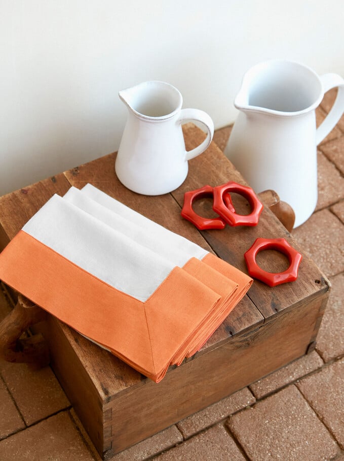 Pack Of 2 Cotton Napkin Rings, Coral, hi-res