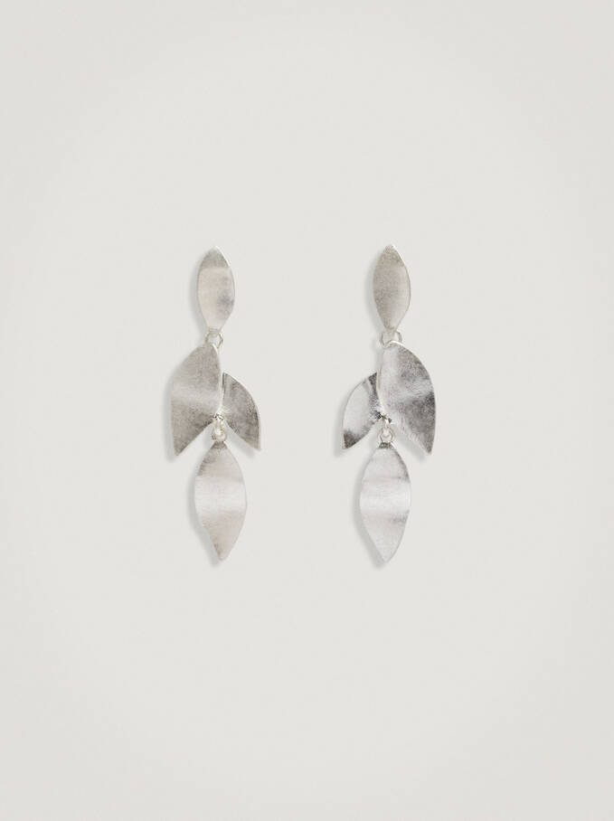 Earrings With Leaf, Silver, hi-res