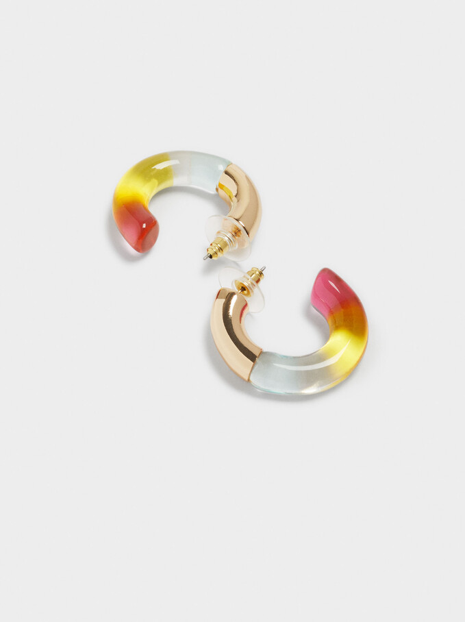 Multicoloured Short Hoop Earrings, Multicolor, hi-res