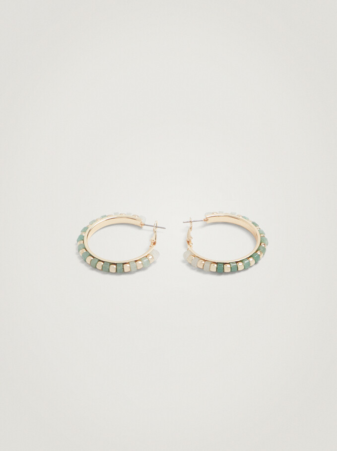 Hoop Earrings With Stone, Green, hi-res