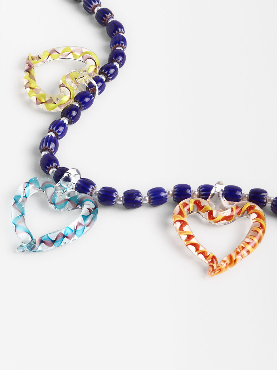 Necklace with beads and glass pendants