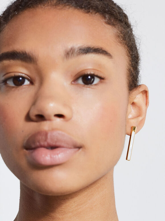 Stainless Steel Earrings With Shell, Golden, hi-res
