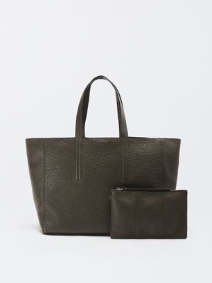 Personalized Leather Shopper Bag, Khaki, hi-res