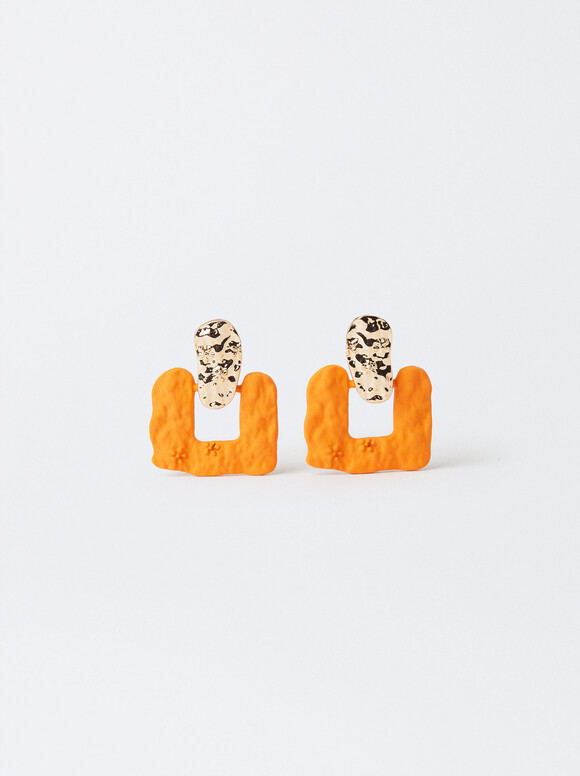 Matte Effect Earrings, Orange, hi-res