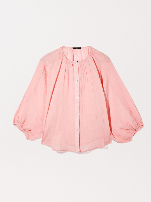 Puff Sleeve Shirt, Pink, hi-res