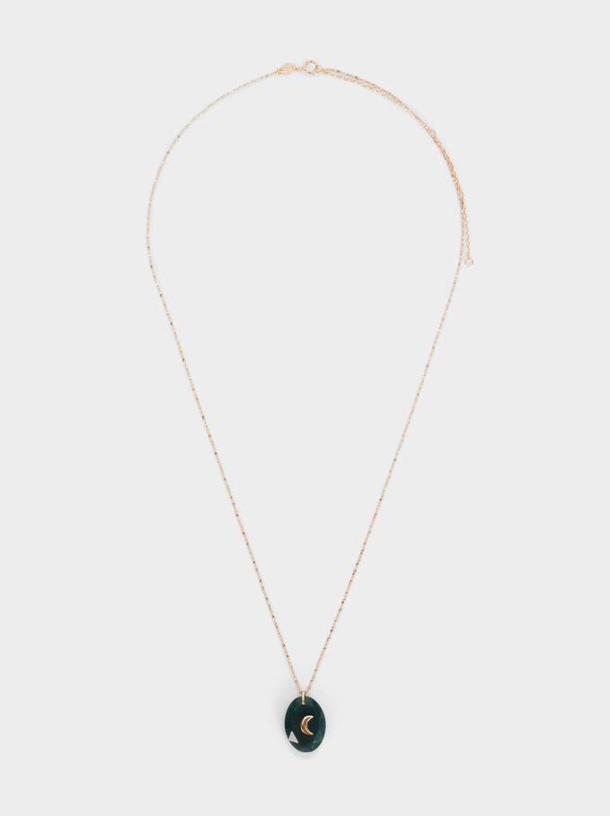Short 925 Silver Necklace With Stone, Green, hi-res