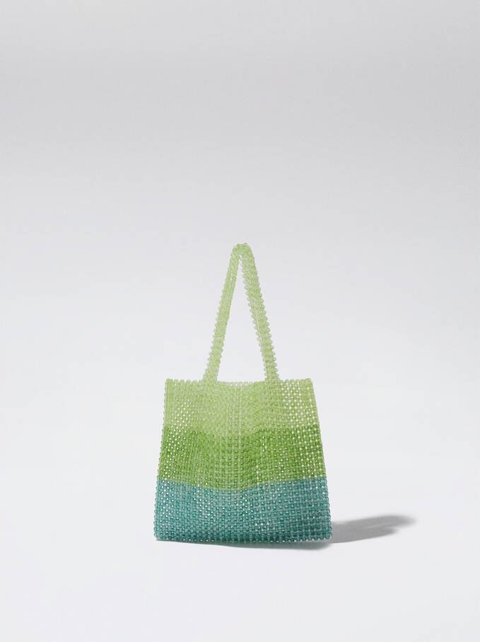 Tote Bag With Beads, Green, hi-res