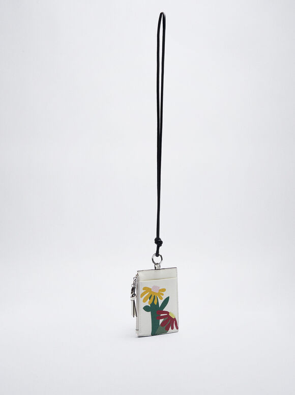 Kartentasche Mit Blumenprint, Ekrü, hi-res