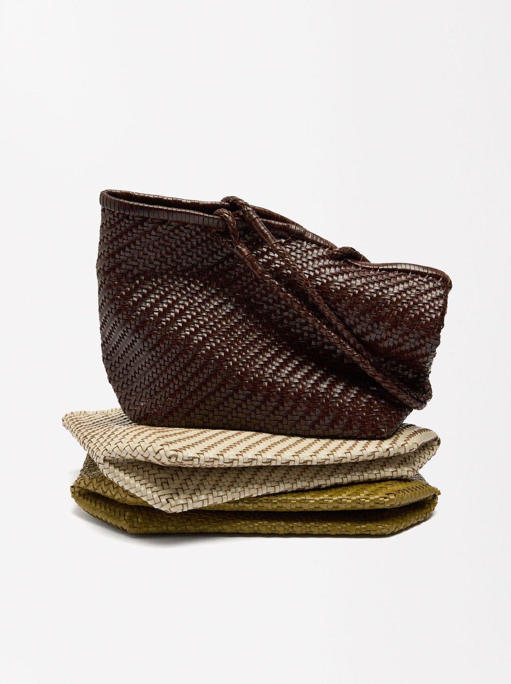 Woven leather shopper bag