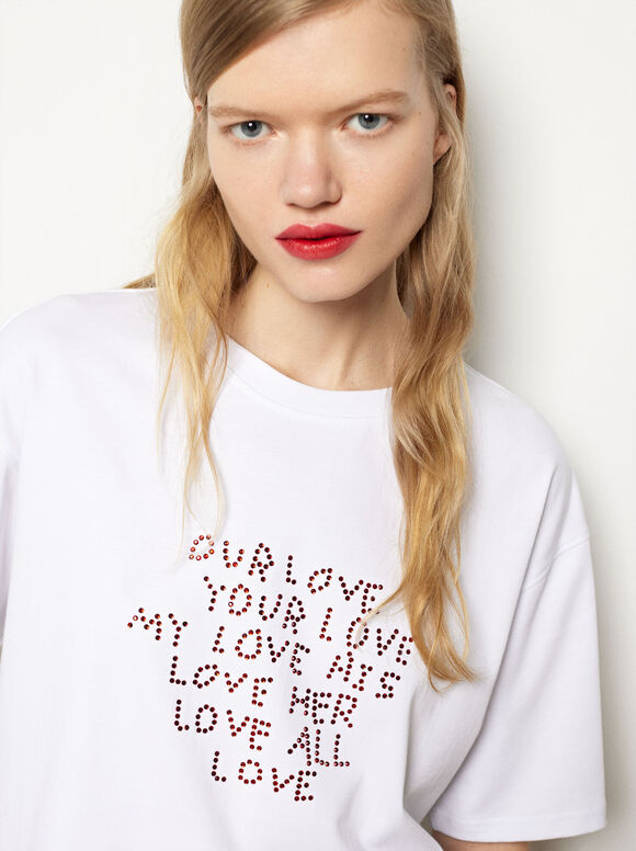 Online Exclusive - T-Shirt En Coton Love, Blanc, hi-res