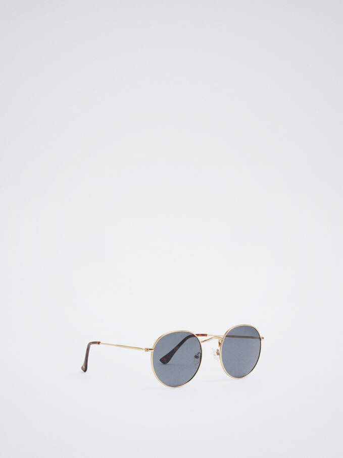 Round Metallic Sunglasses , Golden, hi-res