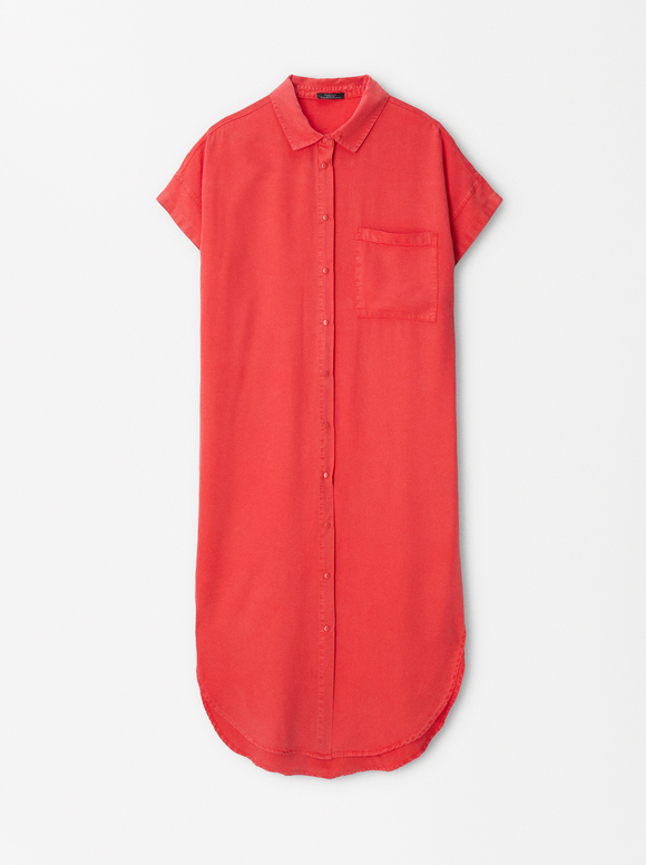Lyocell Shirt Dress, Red, hi-res