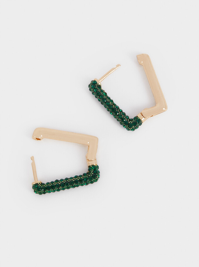 Small Hoop Earrings With Crystals, Green, hi-res