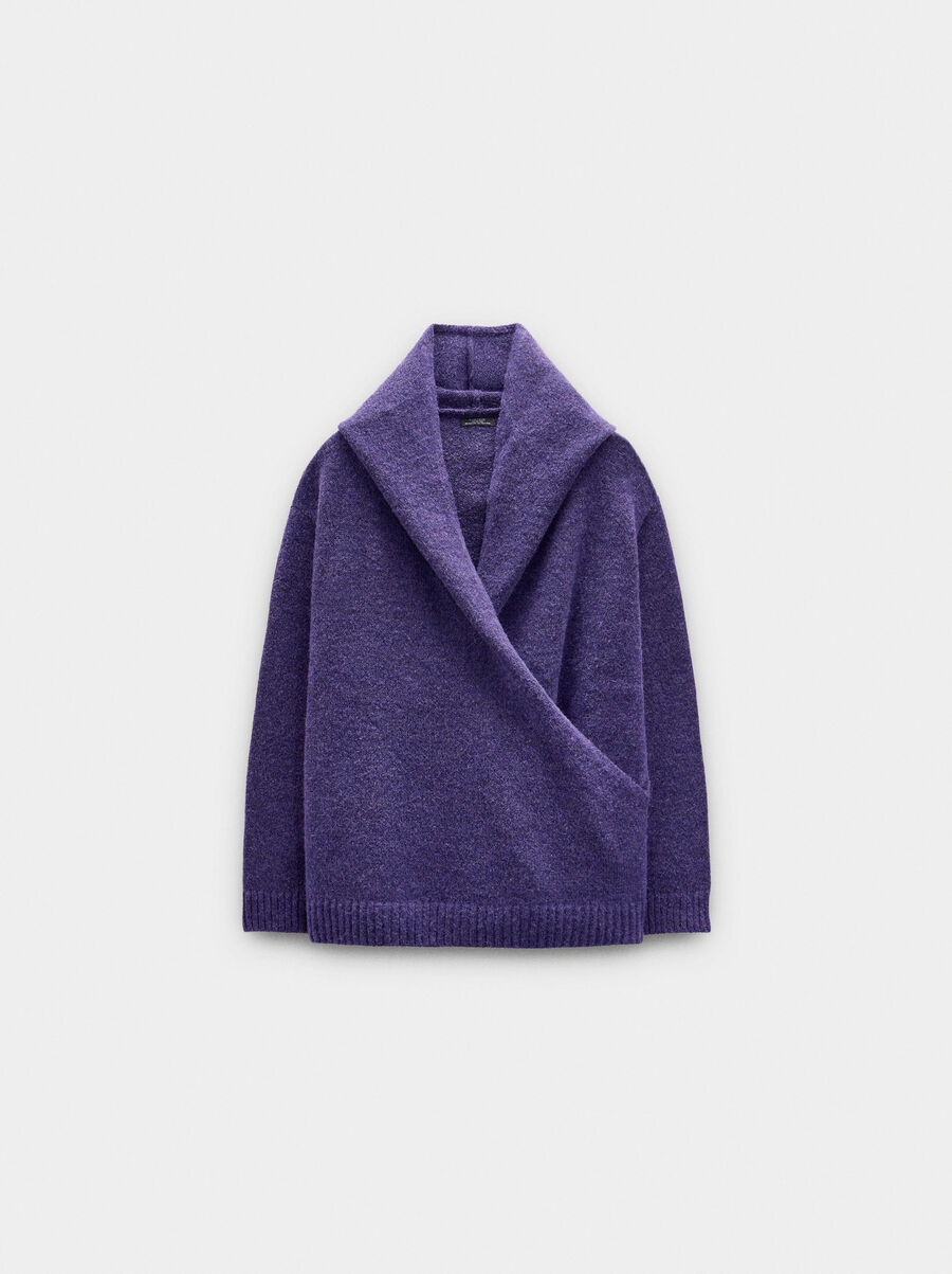 Knit sweater with crossover